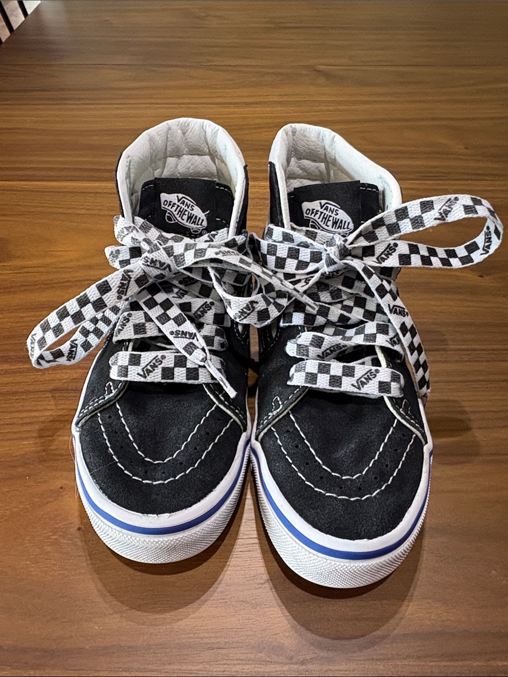 Vans Kids Black High-Top Sneakers with Checkerboard Laces